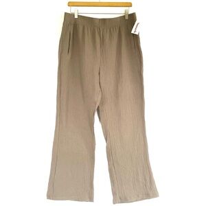 NWT JULES & LEOPOLD brown 100% cotton gauze pants pull-on Casual Wide leg size L